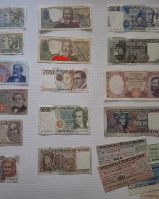 Lotto 13 banconote Italia lire + mini assegni 