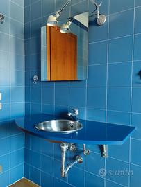 Top Lavabo Sospeso Blu Avio 100cm + Rubinetto