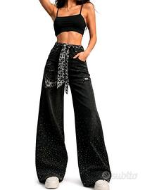 jeans donna neri con strass palazzo larghi xs