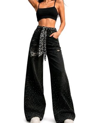 jeans donna neri con strass palazzo larghi xs
