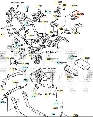 Supporto pedana ant Dx Kawasaki GPZ R 600 35011124