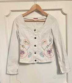 Giubbino jeans bianco e ricami Mariella Burani