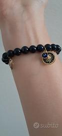 bracciale Perline nere glitterate charm sole luna