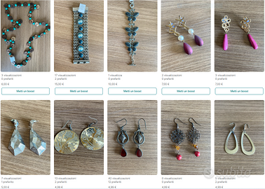 orecchini collane e braccialetti