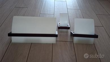 set 3 applique in vetro satinato e  legno wenge'