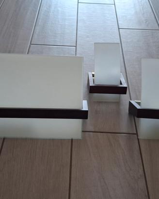 set 3 applique in vetro satinato e  legno wenge'