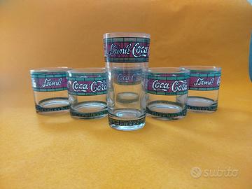 Set 6 bicchieri Coca-Cola vintage vetro istoriato