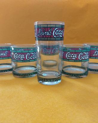 Set 6 bicchieri Coca-Cola vintage vetro istoriato