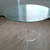 Tavolino tondo in cristallo con base in plexiglass