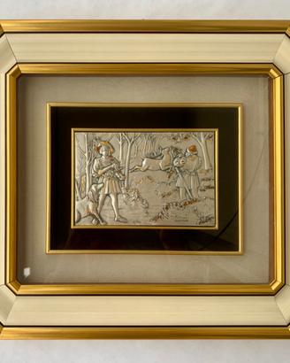 Gold Line - Placca argento scena caccia 40x46 cm