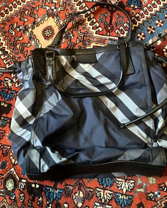 Borsa Burberry tote nylon check blu + dust bag