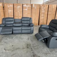 Divano Relax reclinabile 3+2 in Pelle Grigio