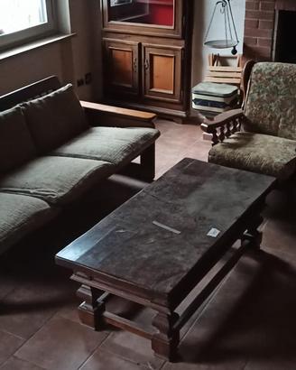 Divano (3 posti + poltrona in legno massello