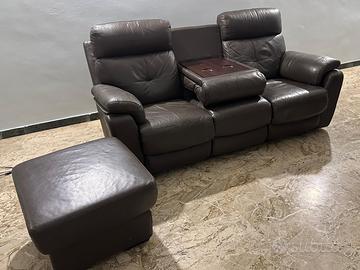 Set Divani Pelle Relax + Vassoio Bar Cinema + Pouf