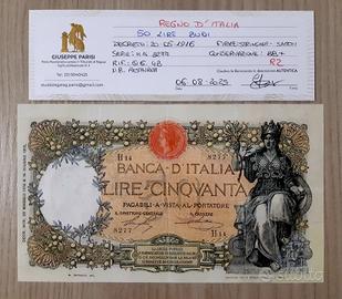 Banconota Italiana 50 Lire Buoi, decr.  20/05/1916