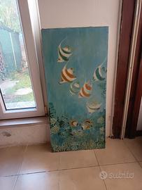 quadro olio su tela pesci  1985