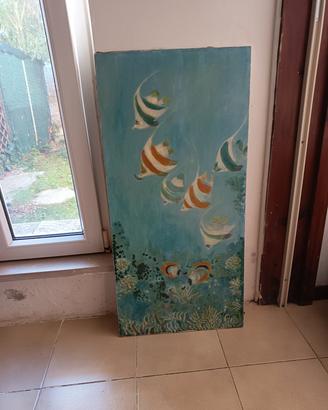 quadro olio su tela pesci  1985