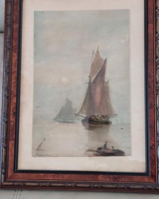 Quadro acquerello marina  antico, primi 900