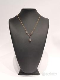 Collana pendentif in oro 14KT, zaffiri e rosette