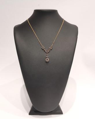 Collana pendentif in oro 14KT, zaffiri e rosette