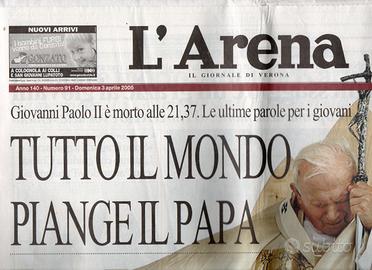 Giornale l'Arena morte di papa Giovanni Paolo II
