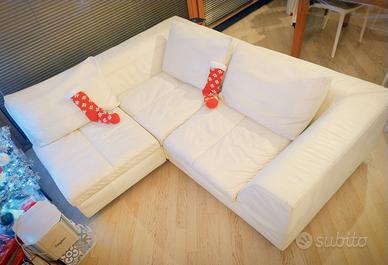 Divano artigianale pelle bianca Ovvio componibile