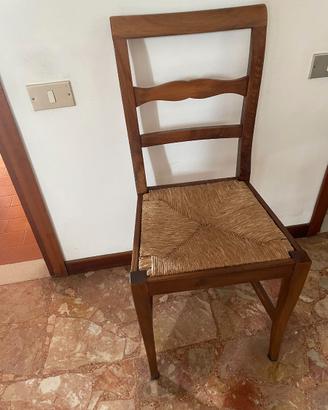 6 sedie da tavola in legno con seduta in paglia