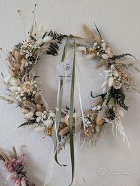 Ghirlanda fiori secchi stile Boho con felce