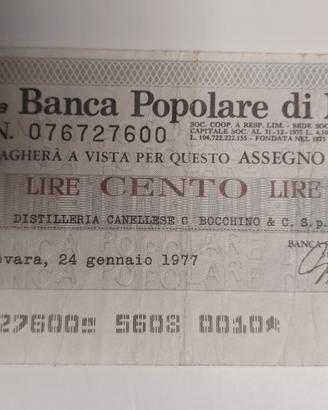 Miniassegno Banca Popolare di Novara