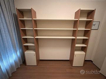 Libreria parete attrezzata moderna legno e crema