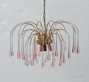 Lampadario con gocce in vetro di Murano