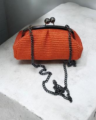 Pochette in Vera Pelle esterno rafia