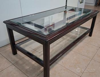 Tavolino da salotto vetro e legno scuro