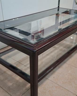 Tavolino da salotto vetro e legno scuro
