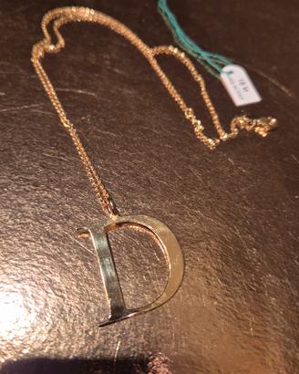 collana in oro giallo 750 con lettera D