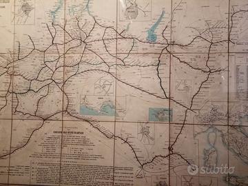 Antica stampa carta Ferrovie Alta Italia 1882