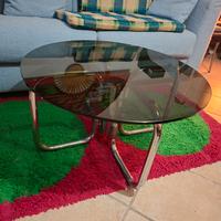 Tavolino rotondo metallo e vetro design anni 70 
