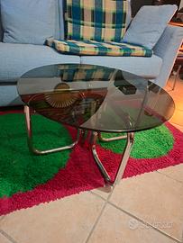 Tavolino rotondo metallo e vetro design anni 70 