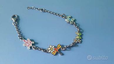 Bracciale argento bambina con animali colorati 