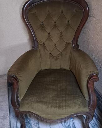 Poltrona in legno e tessuto verde