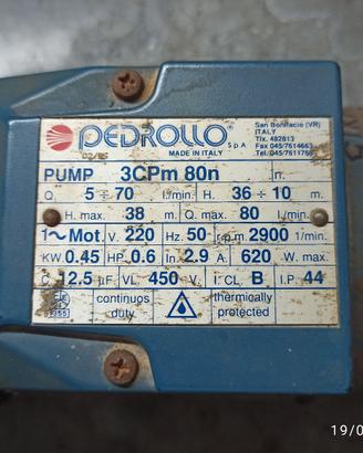 Pompa acqua Pedrollo 3CPm 80n LEGGI BENE