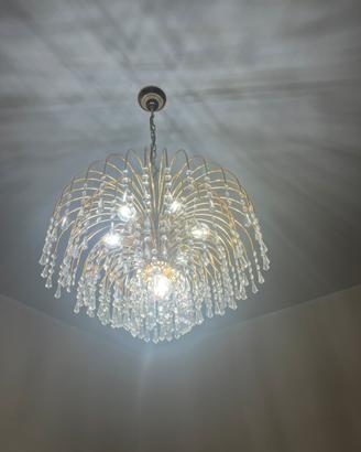 Lampadario Vintage a fontana Cristallo e Oro