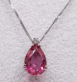 COLLANA ORO 18kt. DIAMANTE E GOCCIA TORMALINA ROSA
