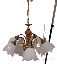 Lampadario vintage con struttura radica 5 braccia