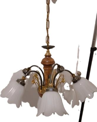 Lampadario vintage con struttura radica 5 braccia