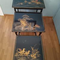 Trittico cinese tavolini con rilievi