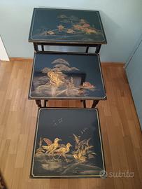 Trittico cinese tavolini con rilievi