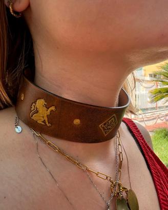 Choker/collana in vero cuoio fatto a mano artigian