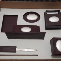 kit scrivania cuoio e argento Femiano