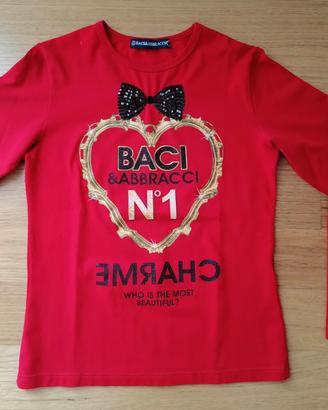 T-shirt ml Baci&Abbracci rossa da bambina 12A